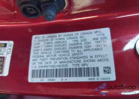 2020 Honda Cr-V 2Wd Ex from USA, damaged, VIN 2HKRW1H50LH403530